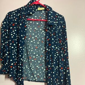 Blue & White Front Tie Button Up